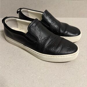 Auth Men's Gucci GG Embossed Leather Slip On Sneakers, Size 9, Made In Italy
